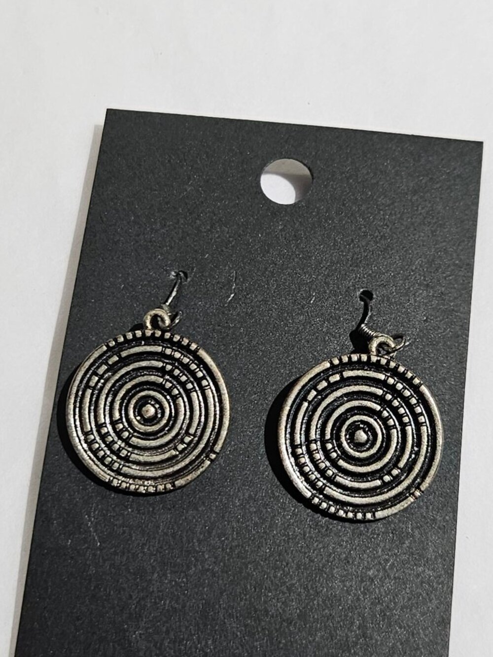 Silvertone Textured Circle Dangle Earrings 1 inch